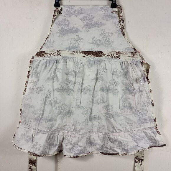 Vintage Inspired Country Toile Cotton Apron With Pink Button Pocket & Ties - Picture 6 of 8